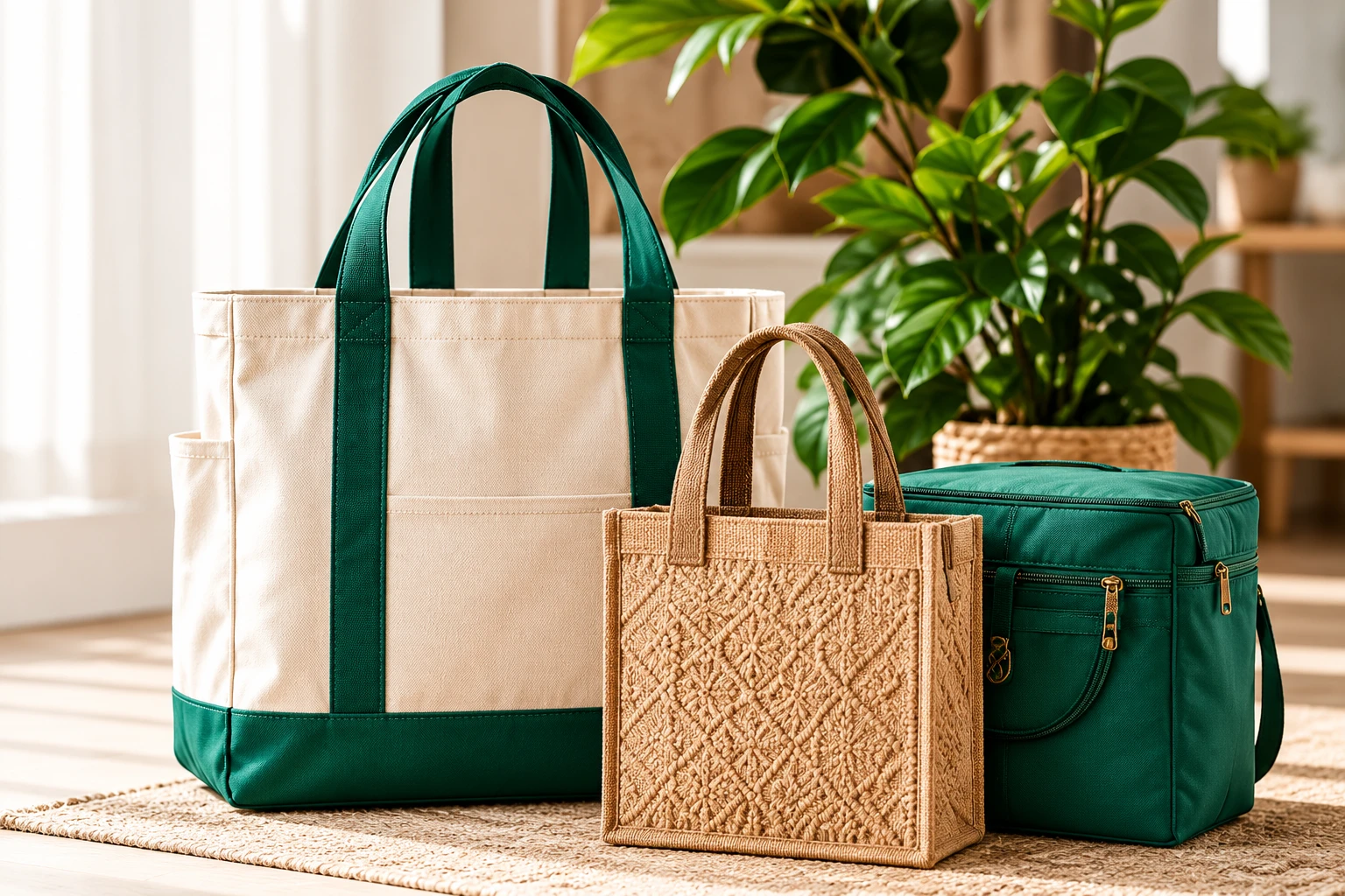 Canvas tote, jute bag and cooler bag