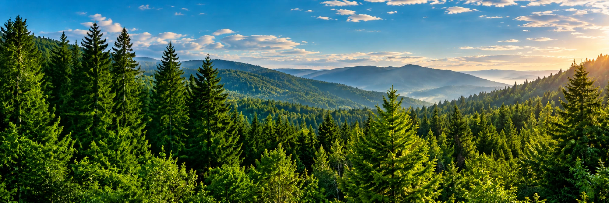 Green forest and mountains