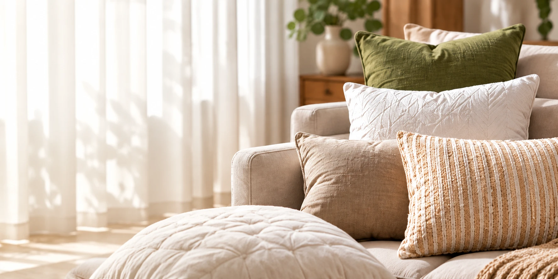 Finished decorative pillows on a sofa